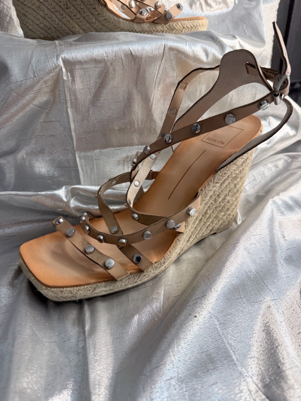 Dolce Vita Tan Studded Espadrille Wedge Sandals - Picture 5 of 9